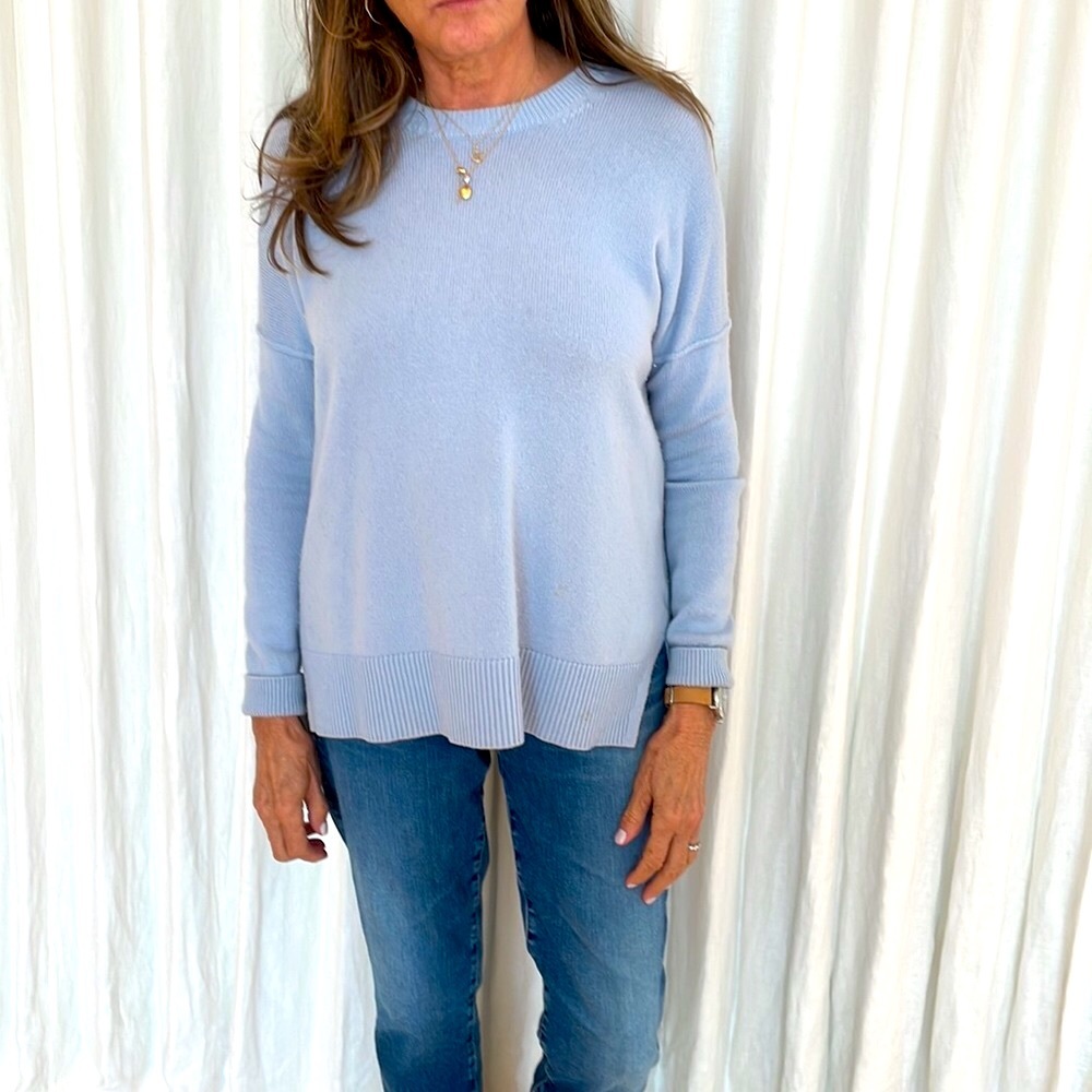 Athleta Wool Cashmere Baby Blue Crew Neck Sweater